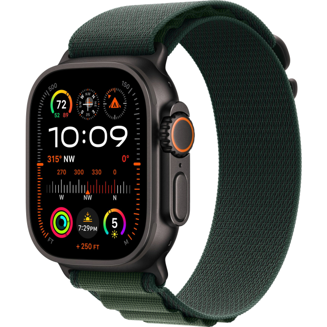 Apple Watch Ultra 2 (2024) 49mm, Черный, Dark Green Alpine Loop