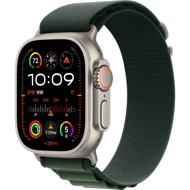 Apple Watch Ultra 2 (2024) 49mm, Натуральный титан, Dark Green Alpine Loop