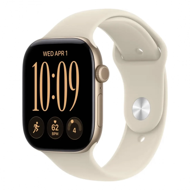 Apple Watch Series 12 GPS 46 мм Light Gold / Sand Sport Band — ракурс